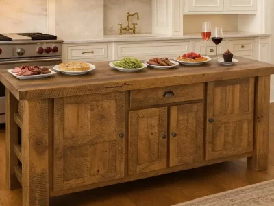 Oak Kitchen Island with Top Overhang for Seating