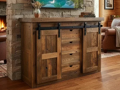 Reclaimed Barnwood Barn Door TV Console 5' Width