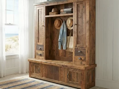 Reclaimed Barnwood Hall Tree: 60" Handcrafted Storage Entryway Organizer - Coat Rack - Ready to Ship!