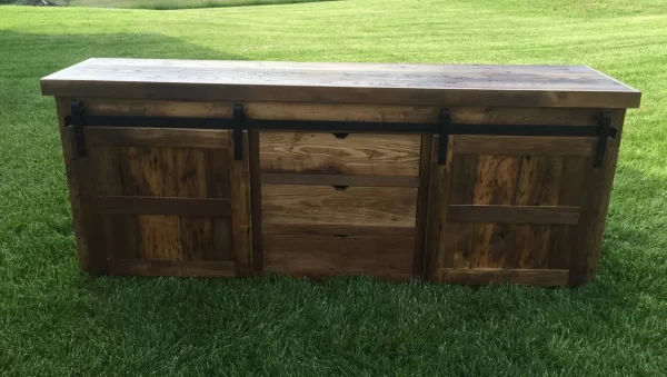 Reclaimed Barnwood Barn Door TV Console 8' Width - Image 4