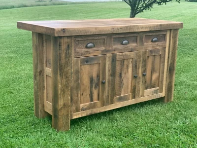 Reclaimed Barnwood Kitchen Island with Top Overhang for Seating