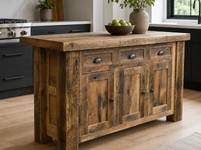Reclaimed Barnwood Kitchen Island with Top Overhang for Seating