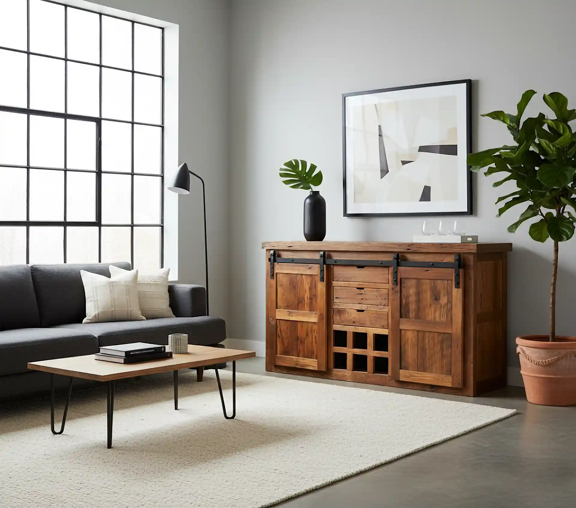 reclaimed barnwood barn door buffet
