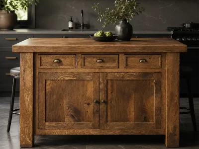 Oak Kitchen Island with Top Overhang for Seating 5'
