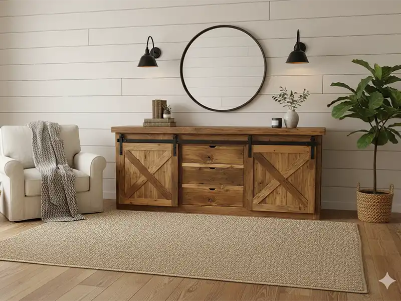 reclaimed barnwood barn door buffet