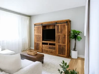Reclaimed Barnwood Barn Door Entertainment Center