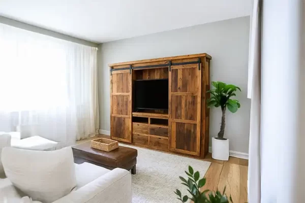 Reclaimed Barnwood Barn Door Entertainment Center