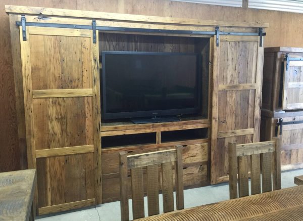 Reclaimed Barnwood Barn Door Entertainment Center - Image 5