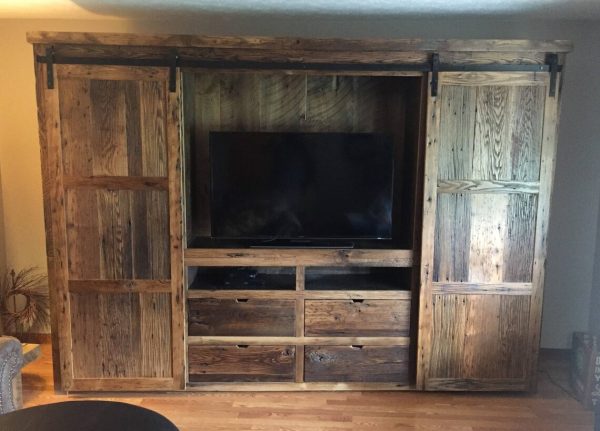 Reclaimed Barnwood Barn Door Entertainment Center - Image 4