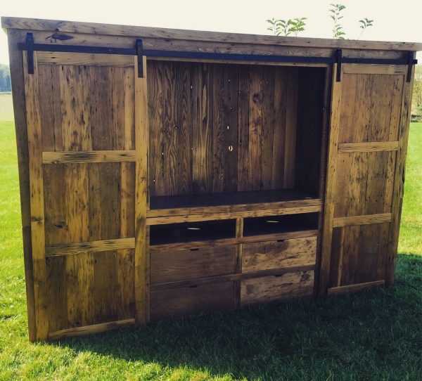 Reclaimed Barnwood Barn Door Entertainment Center - Image 3