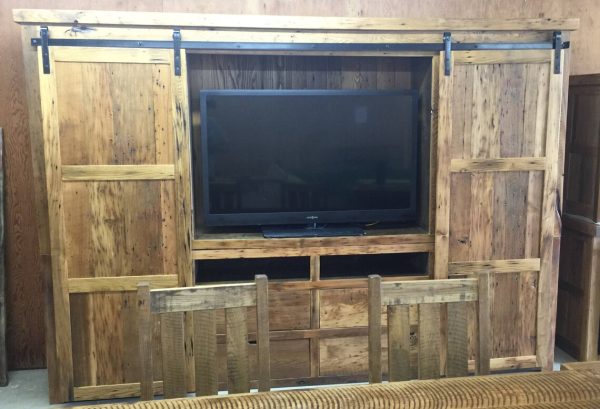 Reclaimed Barnwood Barn Door Entertainment Center - Image 8