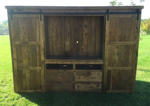 Reclaimed Barnwood Barn Door Entertainment Center - Image 9