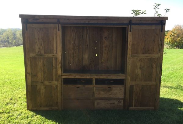 Reclaimed Barnwood Barn Door Entertainment Center - Image 10