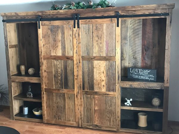 Reclaimed Barnwood Barn Door Entertainment Center - Image 7