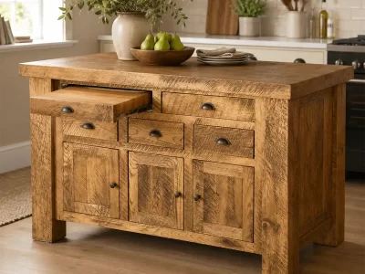 Oak Kitchen Island with Sliding Cutting Board