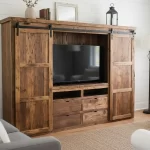 reclaimed barnwood barn door tv console