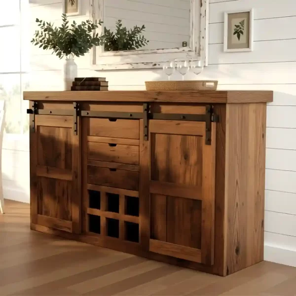 reclaimed barnwood barn door buffet