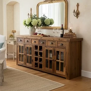 barnwood buffet with wine rack