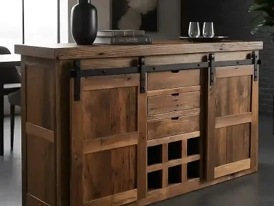 reclaimed barnwood barn door buffet