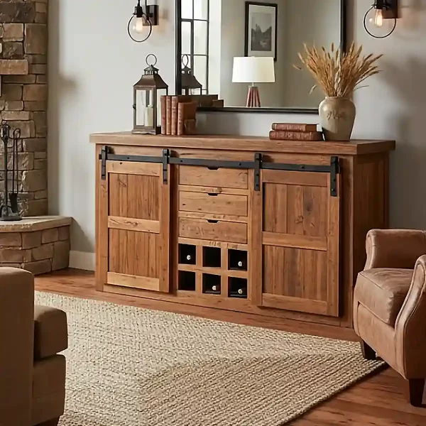 reclaimed barnwood barn door buffet