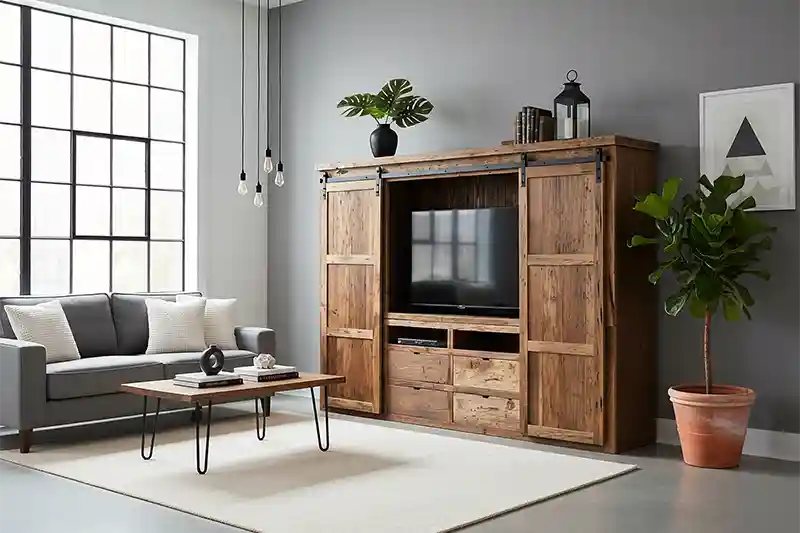 reclaimed barnwood barn door tv console