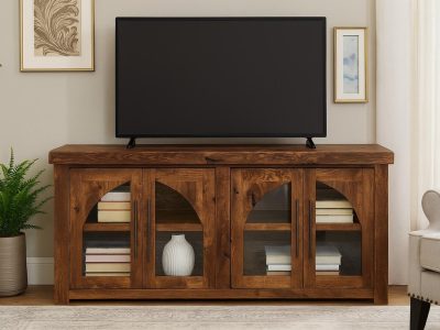 Solid Oak Console Table: 72" Handcrafted Media/TV Cabinet - Glass Doors - Ready To Ship!