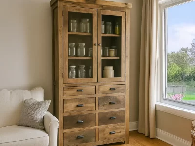 Reclaimed Barnwood Cabinet: 45" Handcrafted Storage - Glass Doors - Ready To Ship!