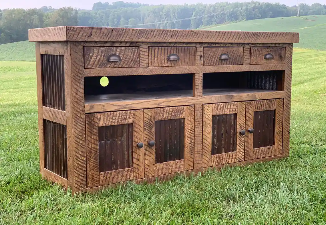 Solid Oak and Metal TV Console 60" Handcrafted - Image 2