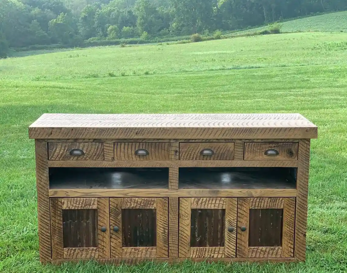 Solid Oak and Metal TV Console 60" Handcrafted - Image 3