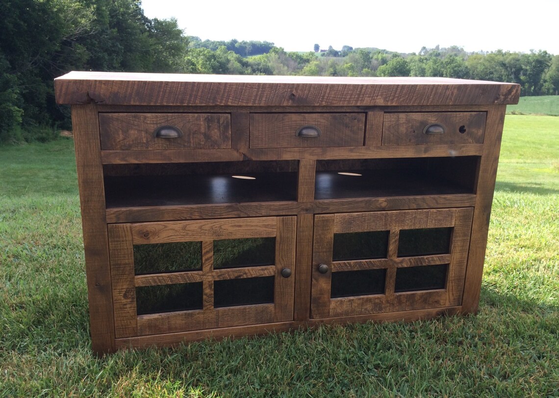 Solid Oak TV Stand: 52" Handcrafted Storage Media/TV Cabinet - Glass Doors - Image 5