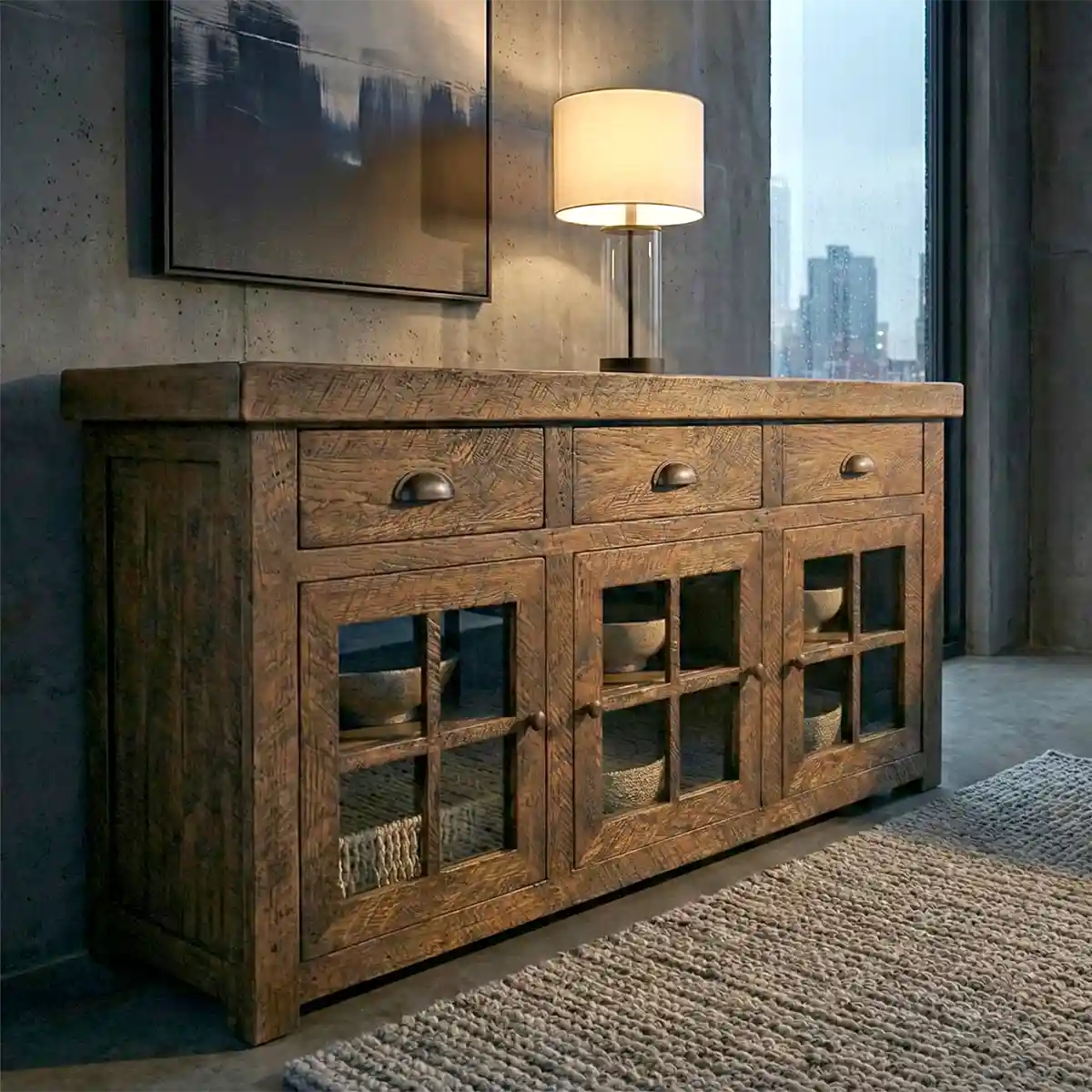 Solid Oak TV Stand: 60" Handcrafted Storage Cabinet - Glass Doors - Image 2