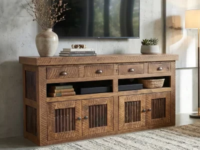 Solid Oak and Metal TV Console 60" Handcrafted